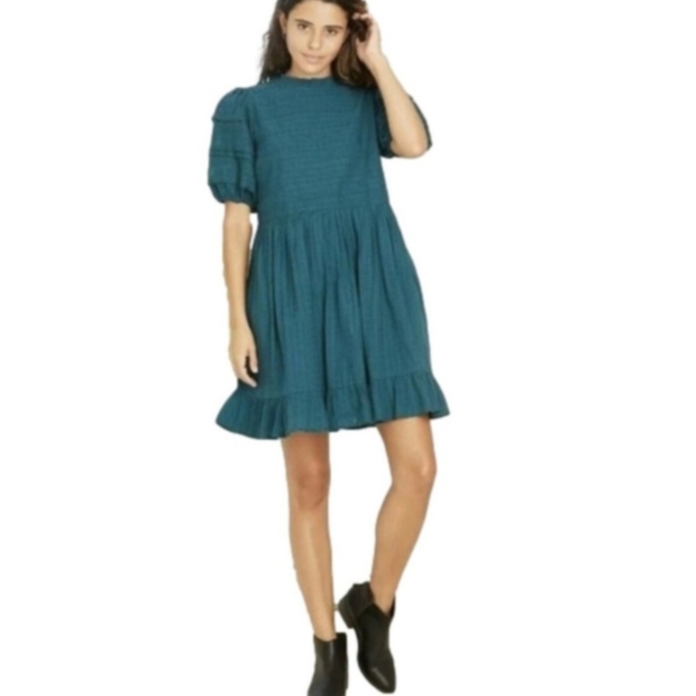 Teal Puff Sleeve Dress